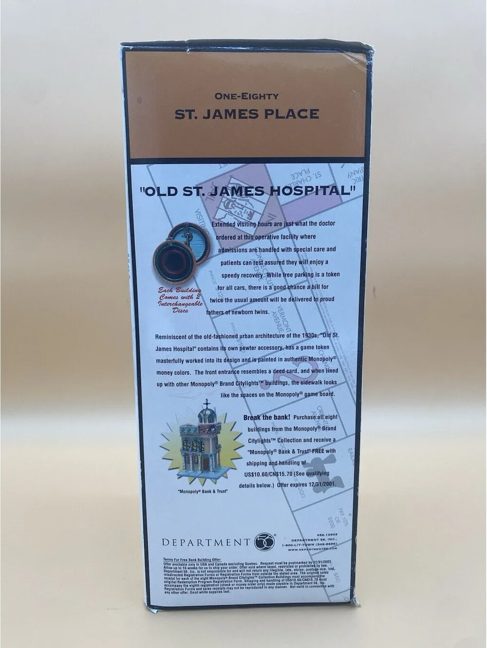 Department 56 Monopoly CityLights Old St. James Hospital One-Eighty St. James Pl